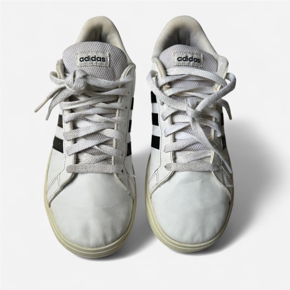 Adidas White Sneakers with black stripes
